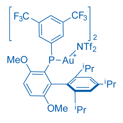 2-{Bis[3,5-bis(trifluoromethyl)phenyl]phosphino}-3,6-dimethoxy -2′,4′,6′-triisopropyl-1,1′-biphenyl gold(I) bis (trifluoromethylsulfonyl)imide 50mg