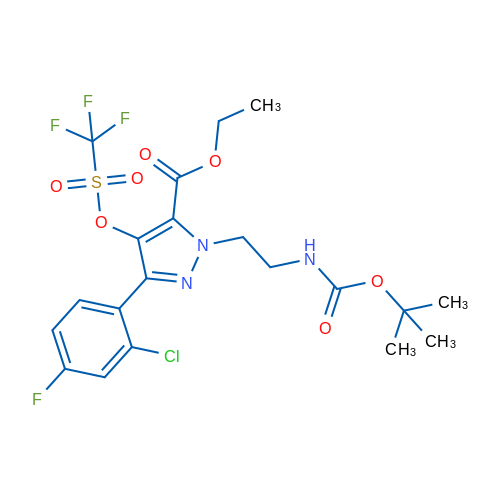 Ethyl 1-(2-((tert-butoxycarbonyl)amino)ethyl)-3-(2-chloro-4-fluorophenyl)-4-(((trifluoromethyl)sulfonyl)oxy)-1H-pyrazole-5-carboxylate 1g