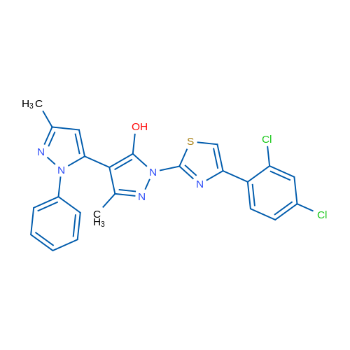 2'-[4-(2,4-Dichlorophenyl)-1,3-thiazol-2-yl]-5,5'-dimethyl-2-phenyl-2H,2'H-[3,4'-bipyrazole]-3'-ol 1g
