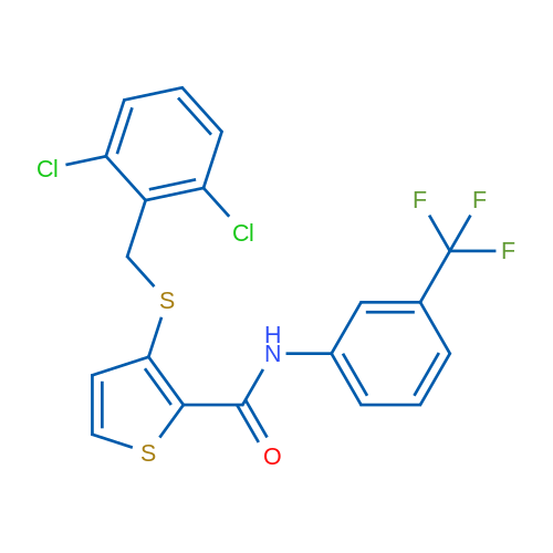 3-{[(2,6-dichlorophenyl)methyl]sulfanyl}-N-[3-(trifluoromethyl)phenyl]thiophene-2-carboxamide 1g