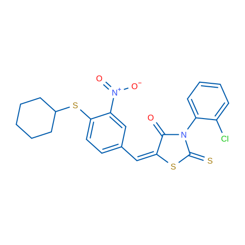 (5E)-3-(2-Chlorophenyl)-5-{[4-(cyclohexylsulfanyl)-3-nitrophenyl]methylidene}-2-sulfanylidene-1,3-thiazolidin-4-one 1g