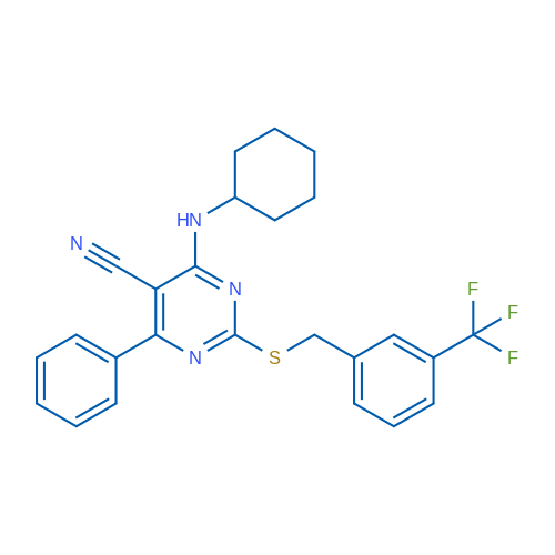 4-(Cyclohexylamino)-6-phenyl-2-({[3-(trifluoromethyl)phenyl]methyl}sulfanyl)pyrimidine-5-carbonitrile 1g