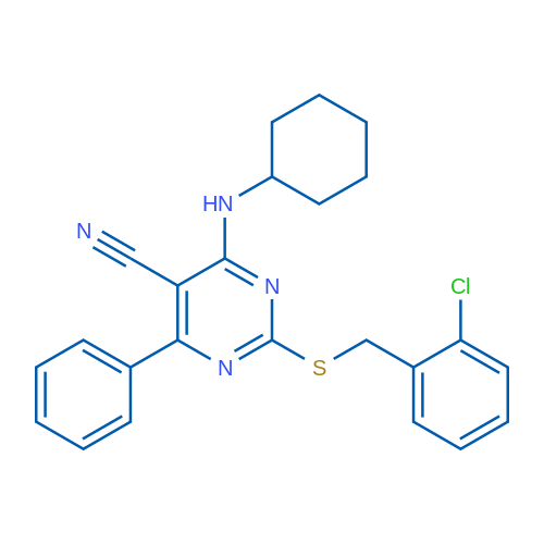 2-{[(2-chlorophenyl)methyl]sulfanyl}-4-(cyclohexylamino)-6-phenylpyrimidine-5-carbonitrile 1g