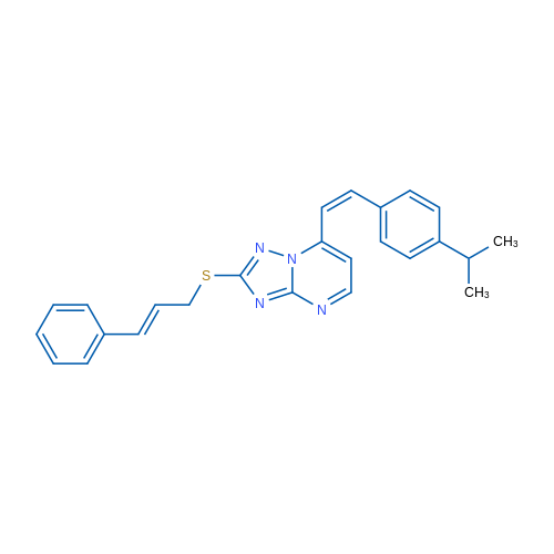 2-{[(2E)-3-phenylprop-2-en-1-yl]sulfanyl}-7-[(Z)-2-[4-(propan-2-yl)phenyl]ethenyl]-[1,2,4]triazolo[1,5-a]pyrimidine 1g