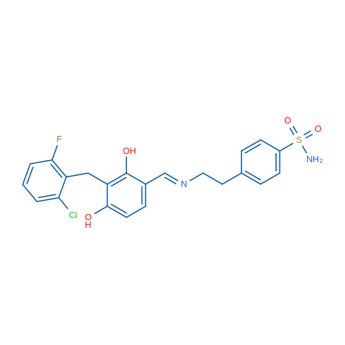 4-{2-[(E)-({3-[(2-chloro-6-fluorophenyl)methyl]-2,4-dihydroxyphenyl}methylidene)amino]ethyl}benzene-1-sulfonamide 1g