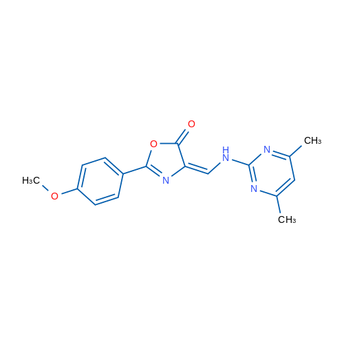 (4E)-4-{[(4,6-dimethylpyrimidin-2-yl)amino]methylidene}-2-(4-methoxyphenyl)-4,5-dihydro-1,3-oxazol-5-one 1g