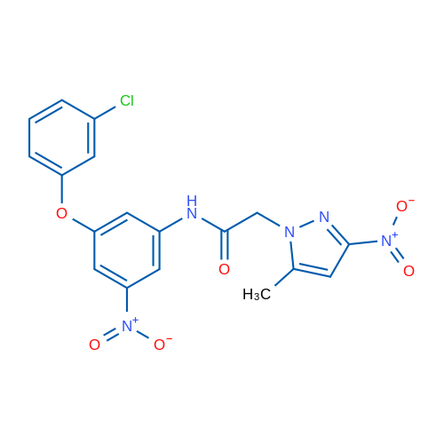 N-(3-(3-Chlorophenoxy)-5-nitrophenyl)-2-(5-methyl-3-nitro-1H-pyrazol-1-yl)acetamide 1g