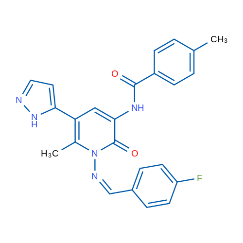 N-{1-[(Z)-[(4-fluorophenyl)methylidene]amino]-6-methyl-2-oxo-5-(1H-pyrazol-5-yl)-1,2-dihydropyridin-3-yl}-4-methylbenzamide 1g