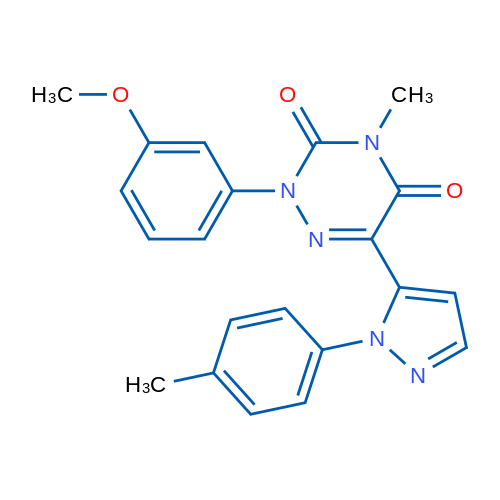 2-(3-Methoxyphenyl)-4-methyl-6-[1-(4-methylphenyl)-1H-pyrazol-5-yl]-2,3,4,5-tetrahydro-1,2,4-triazine-3,5-dione 1g