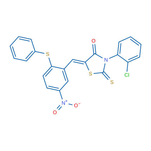 (5Z)-3-(2-Chlorophenyl)-5-{[5-nitro-2-(phenylsulfanyl)phenyl]methylidene}-2-sulfanylidene-1,3-thiazolidin-4-one 1g