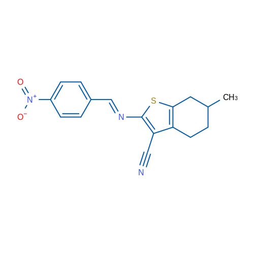 6-Methyl-2-((4-nitrobenzylidene)amino)-4,5,6,7-tetrahydrobenzo[b]thiophene-3-carbonitrile 1g