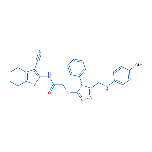 N-(3-Cyano-4,5,6,7-tetrahydrobenzo[b]thiophen-2-yl)-2-((4-phenyl-5-((p-tolylamino)methyl)-4H-1,2,4-triazol-3-yl)thio)acetamide 5g