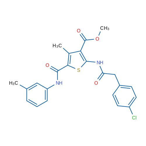 Methyl 2-(2-(4-chlorophenyl)acetamido)-4-methyl-5-(m-tolylcarbamoyl)thiophene-3-carboxylate 1g