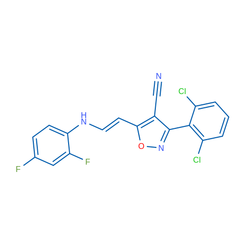 3-(2,6-Dichlorophenyl)-5-[(E)-2-[(2,4-difluorophenyl)amino]ethenyl]-1,2-oxazole-4-carbonitrile 1g