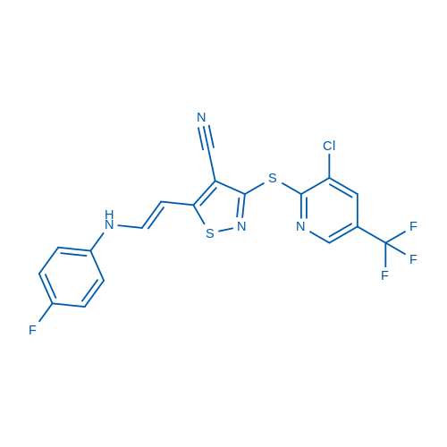 3-{[3-chloro-5-(trifluoromethyl)pyridin-2-yl]sulfanyl}-5-[(E)-2-[(4-fluorophenyl)amino]ethenyl]-1,2-thiazole-4-carbonitrile 1g