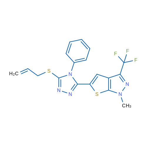3-[1-Methyl-3-(trifluoromethyl)-1H-thieno[2,3-c]pyrazol-5-yl]-4-phenyl-5-(prop-2-en-1-ylsulfanyl)-4H-1,2,4-triazole 1g