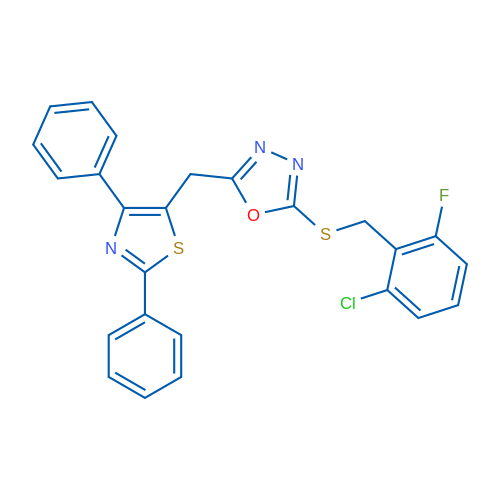 2-{[(2-chloro-6-fluorophenyl)methyl]sulfanyl}-5-[(2,4-diphenyl-1,3-thiazol-5-yl)methyl]-1,3,4-oxadiazole 1g