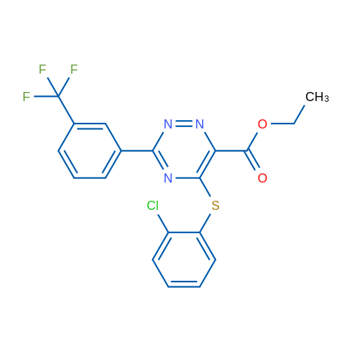 Ethyl 5-[(2-chlorophenyl)sulfanyl]-3-[3-(trifluoromethyl)phenyl]-1,2,4-triazine-6-carboxylate 1g