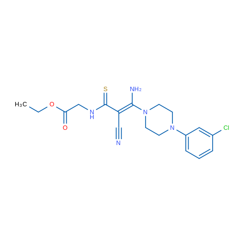 Ethyl 2-[(2E)-3-amino-3-[4-(3-chlorophenyl)piperazin-1-yl]-2-cyanoprop-2-enethioamido]acetate 1g