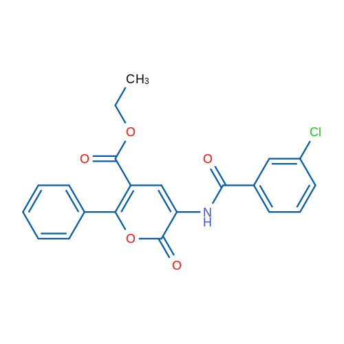 Ethyl 3-(3-chlorobenzamido)-2-oxo-6-phenyl-2H-pyran-5-carboxylate 1g