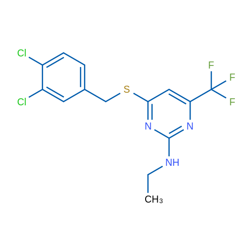 4-{[(3,4-dichlorophenyl)methyl]sulfanyl}-N-ethyl-6-(trifluoromethyl)pyrimidin-2-amine 1g