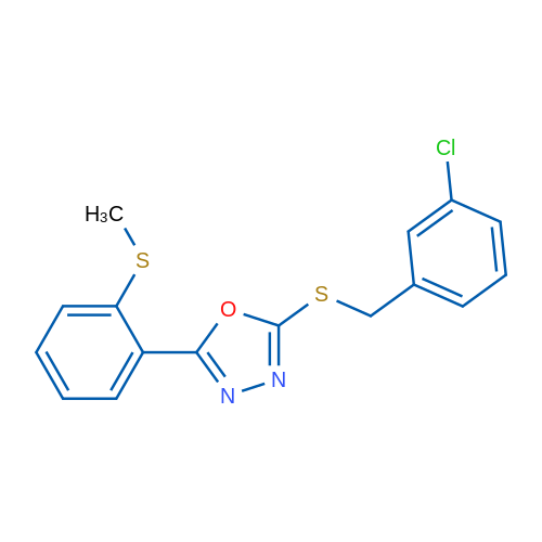 2-{[(3-chlorophenyl)methyl]sulfanyl}-5-[2-(methylsulfanyl)phenyl]-1,3,4-oxadiazole 1g