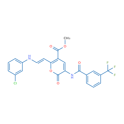 Methyl 6-[(E)-2-[(3-chlorophenyl)amino]ethenyl]-2-oxo-3-[3-(trifluoromethyl)benzamido]-2H-pyran-5-carboxylate 1g