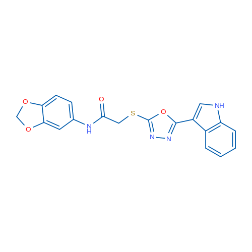 N-(2H-1,3-Benzodioxol-5-yl)-2-{[5-(1H-indol-3-yl)-1,3,4-oxadiazol-2-yl]sulfanyl}acetamide 100mg