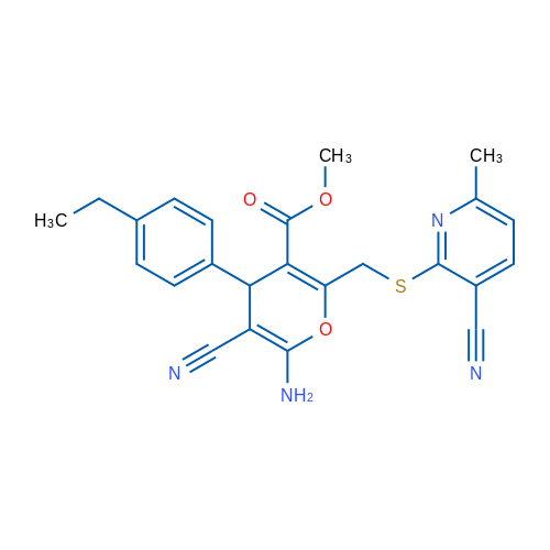 Methyl 6-amino-5-cyano-2-{[(3-cyano-6-methylpyridin-2-yl)sulfanyl]methyl}-4-(4-ethylphenyl)-4H-pyran-3-carboxylate 1g