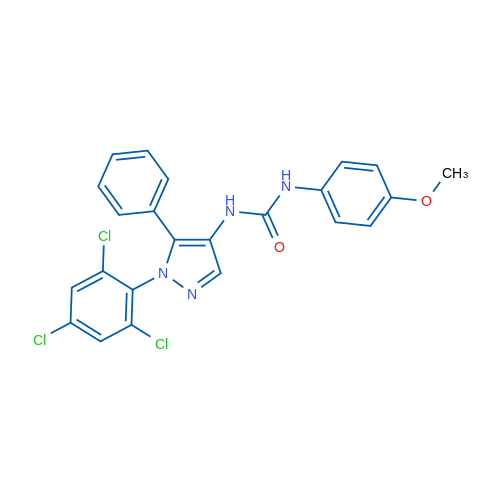 1-(4-Methoxyphenyl)-3-[5-phenyl-1-(2,4,6-trichlorophenyl)-1H-pyrazol-4-yl]urea 1g