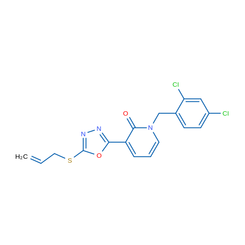 1-[(2,4-Dichlorophenyl)methyl]-3-[5-(prop-2-en-1-ylsulfanyl)-1,3,4-oxadiazol-2-yl]-1,2-dihydropyridin-2-one 1g