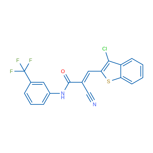 (2E)-3-(3-Chloro-1-benzothiophen-2-yl)-2-cyano-N-[3-(trifluoromethyl)phenyl]prop-2-enamide 1g