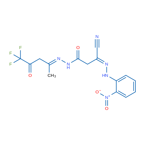 (E)-N-(2-Nitrophenyl)-1-{N'-[(2E)-5,5,5-trifluoro-4-oxopentan-2-ylidene]hydrazinecarbonyl}methanecarbohydrazonoyl cyanide 1g
