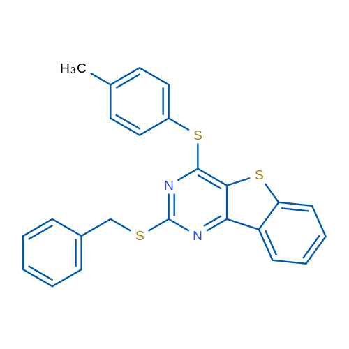 4-(Benzylsulfanyl)-6-[(4-methylphenyl)sulfanyl]-8-thia-3,5-diazatricyclo[7.4.0.0^{2,7}]trideca-1(13),2(7),3,5,9,11-hexaene 1g