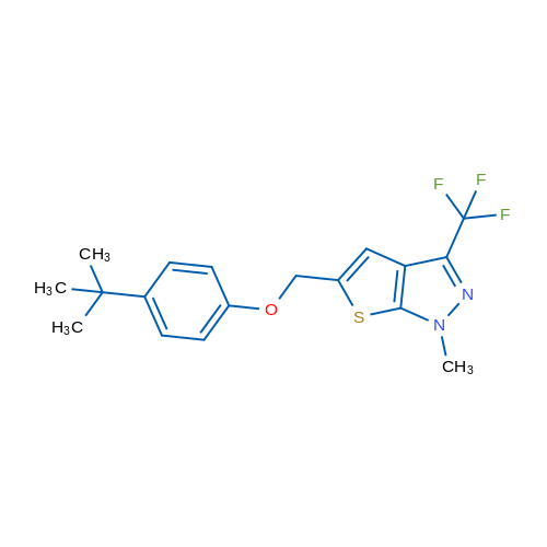 5-[(4-tert-Butylphenoxy)methyl]-1-methyl-3-(trifluoromethyl)-1H-thieno[2,3-c]pyrazole 1g