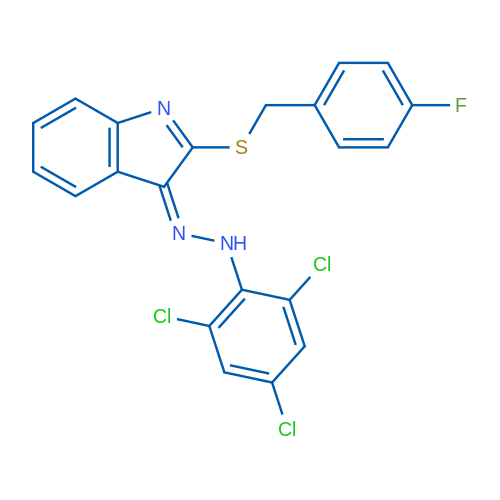 (3Z)-2-{[(4-fluorophenyl)methyl]sulfanyl}-3-[2-(2,4,6-trichlorophenyl)hydrazin-1-ylidene]-3H-indole 1g