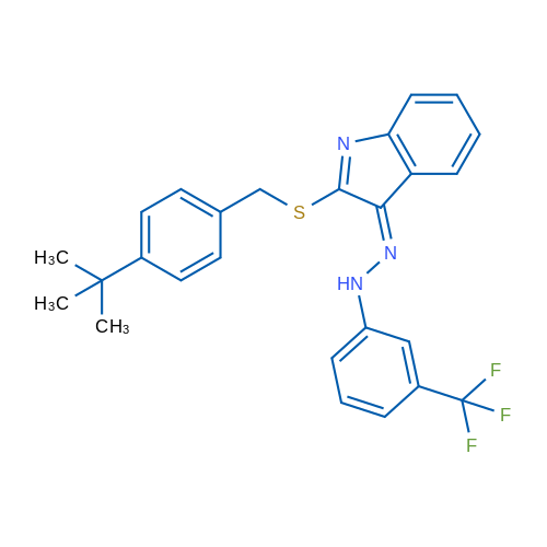 (3Z)-2-{[(4-tert-butylphenyl)methyl]sulfanyl}-3-{2-[3-(trifluoromethyl)phenyl]hydrazin-1-ylidene}-3H-indole 1g