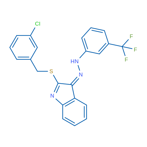 (3Z)-2-{[(3-chlorophenyl)methyl]sulfanyl}-3-{2-[3-(trifluoromethyl)phenyl]hydrazin-1-ylidene}-3H-indole 1g