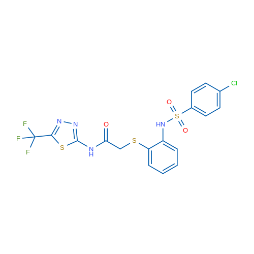 2-{[2-(4-chlorobenzenesulfonamido)phenyl]sulfanyl}-N-[5-(trifluoromethyl)-1,3,4-thiadiazol-2-yl]acetamide 1g