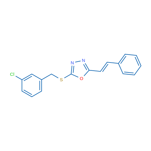 2-{[(3-chlorophenyl)methyl]sulfanyl}-5-[(E)-2-phenylethenyl]-1,3,4-oxadiazole 1g