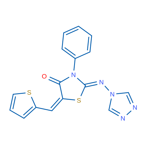3-Phenyl-5-[(thiophen-2-yl)methylidene]-2-[(4H-1,2,4-triazol-4-yl)imino]-1,3-thiazolidin-4-one 1g