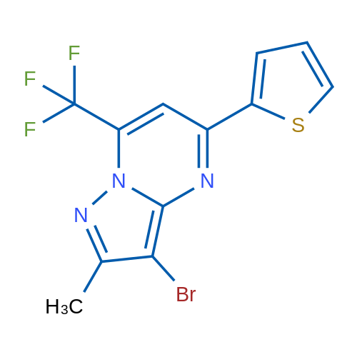 3-Bromo-2-methyl-5-(thiophen-2-yl)-7-(trifluoromethyl)pyrazolo[1,5-a]pyrimidine 1g