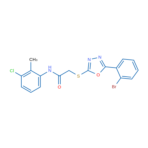 2-((5-(2-Bromophenyl)-1,3,4-oxadiazol-2-yl)thio)-N-(3-chloro-2-methylphenyl)acetamide 1g