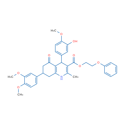 2-Phenoxyethyl 7-(3,4-dimethoxyphenyl)-4-(3-hydroxy-4-methoxyphenyl)-2-methyl-5-oxo-1,4,5,6,7,8-hexahydroquinoline-3-carboxylate 1g