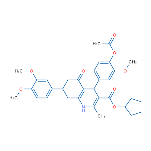 Cyclopentyl 4-(4-acetoxy-3-methoxyphenyl)-7-(3,4-dimethoxyphenyl)-2-methyl-5-oxo-1,4,5,6,7,8-hexahydroquinoline-3-carboxylate 1g