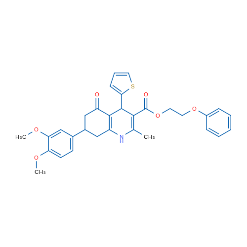 2-Phenoxyethyl 7-(3,4-dimethoxyphenyl)-2-methyl-5-oxo-4-(thiophen-2-yl)-1,4,5,6,7,8-hexahydroquinoline-3-carboxylate 1g