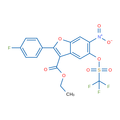 Ethyl 2-(4-fluorophenyl)-6-nitro-5-(((trifluoromethyl)sulfonyl)oxy)benzofuran-3-carboxylate 1g