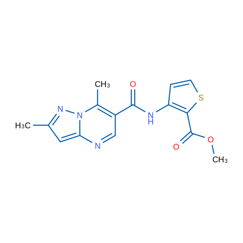 Methyl 3-{2,7-dimethylpyrazolo[1,5-a]pyrimidine-6-amido}thiophene-2-carboxylate 1g