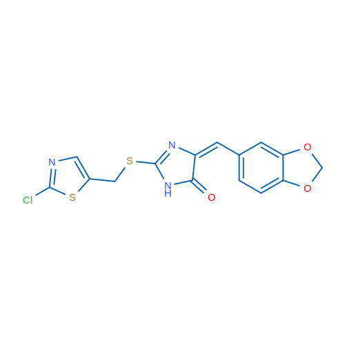 (4E)-4-[(2H-1,3-Benzodioxol-5-yl)methylidene]-2-{[(2-chloro-1,3-thiazol-5-yl)methyl]sulfanyl}-4,5-dihydro-1H-imidazol-5-one 1g