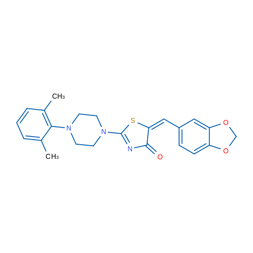 (5E)-5-[(2H-1,3-Benzodioxol-5-yl)methylidene]-2-[4-(2,6-dimethylphenyl)piperazin-1-yl]-4,5-dihydro-1,3-thiazol-4-one 1g